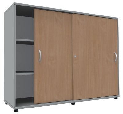 Schiebetürenschrank TEN 3 OH, 160 cm Lichtgrau/Buche