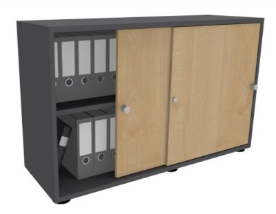 Schiebetürenschrank Master 2 Ordnerhöhen Graphit/Ahorn