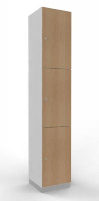 Schießfachschrank 3 Fächer 220 cm hoch Metallsockel Weiß Eiche