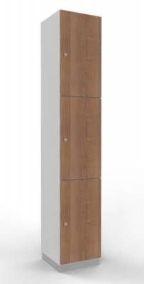 Schießfachschrank 3 Fächer 220 cm hoch Metallsockel Weiss Nussbaum