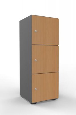 Schließfachschrank 110 cm hoch 3 Fächer Grafit Buche