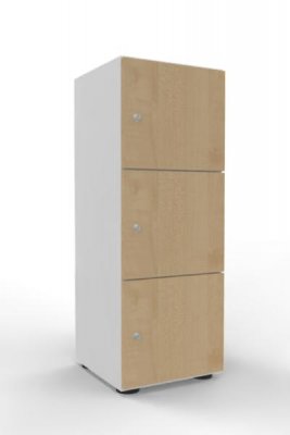 Schließfachschrank 110 cm hoch 3 Fächer Weiß Ahorn