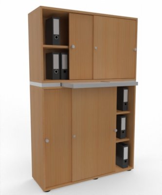 Büroschrank 2teilig mit Auszugsplatte und Schiebetüren Buche