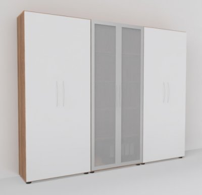 Büro Schrankwand Basis K1 Nussbaum-Weiss