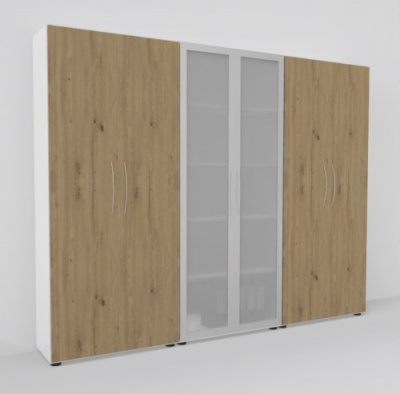 Büro Schrankwand Basis K1 Weiss-Asteiche