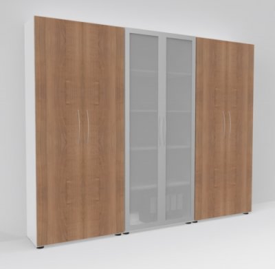 Büro Schrankwand Basis K1 Weiss-Nussbaum