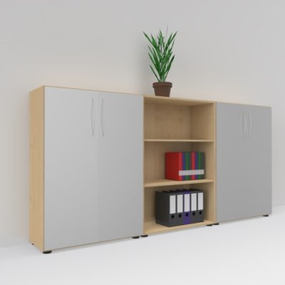 Schrankwand Basis 4 Ahorn-Silber