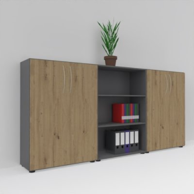 Schrankwand Basis K4 Grafit-Asteiche