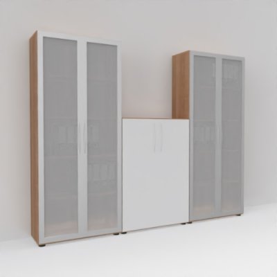 Büroschrankwand Basis K6 Nussbaum-Weiss