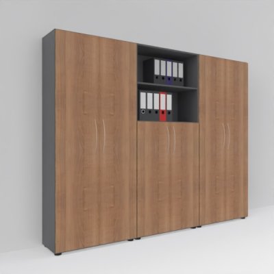 Büro-Schrankwand Basis K7 Grafit-Nussbaum