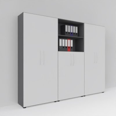 Büro-Schrankwand Basis K7 Grafit-Weiss