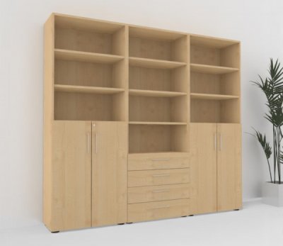 Büroschrankwand VH90 240 cm breit Ahorn