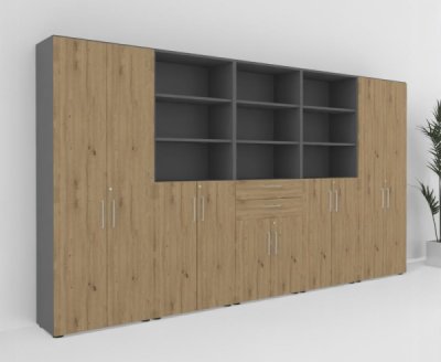 Büroschrankwand VH99 400 cm breit Grafit-Asteiche