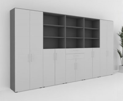Büroschrankwand VH99 400 cm breit Grafit-Lichtgrau
