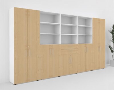 Büroschrankwand VH99 400 cm breit Weiß-Ahorn