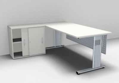 Schreibtisch Mega 180 cm mit Anstellschrank und Blende Weiss