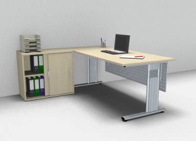 Schreibtisch Mega 180 cm mit Anstellschrank und Blende