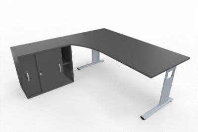 PC-Schreibtisch 180 cm breit mit Anstellschrank an der linken Seite Dekor Onyxgrau