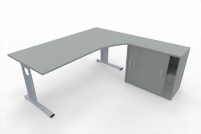 PC-Schreibtisch 180 cm breit mit Anstellschrank auf der rechten Seite Dekor Lichtgrau