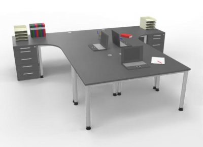 Schreibtischarbeitsplatz H60 für 3 Personen Grafit Silber