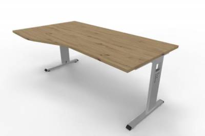 Schreibtisch Offenbach Freiform 180 cm Gestell Silber Tischplatte Asteiche