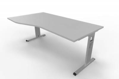 Schreibtisch Offenbach Freiform 180 cm Gestell Silber Tischplatte Lichtgrau