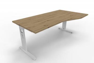 Schreibtisch Offenbach Freiform 180 cm Gestell Weiß Tischplatte Asteiche