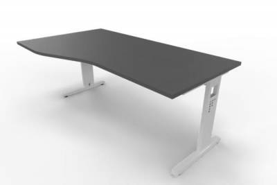 Schreibtisch Offenbach Freiform 180 cm Gestell Weiß Tischplatte Grafit