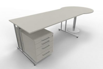 Schreibtisch Artline mit Beratertisch und Rollcontainer Weiß