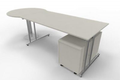Schreibtisch Artline mit Beratertisch und Rollcontainer Weiß
