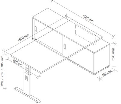 Schreibtisch OSB 160 cm mit Sideboard Maße