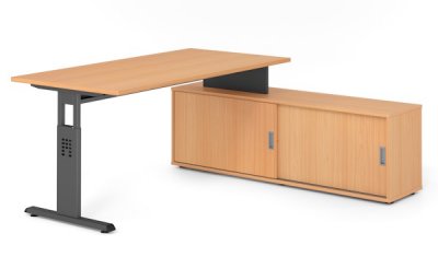 Schreibtisch OSB mit Sideboard Gestell Graift Dekor Buche