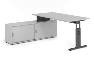 Schreibtisch OSB mit Sideboard Gestell Grafit Lichtgrau