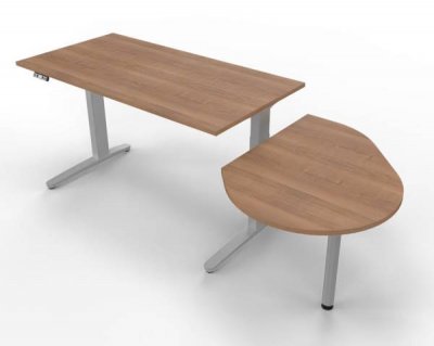 Schreibtisch elekrisch höhenverstellbar XBM11 mit Beraterplatz 243x102 cm Nussbaum Gestell Silber