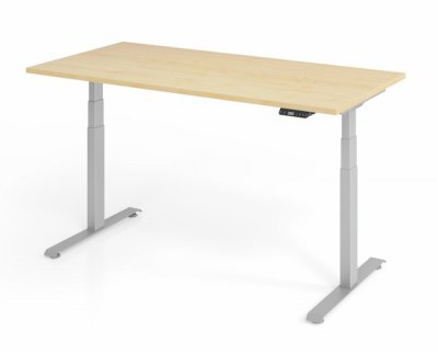 elektrisch höhenverstellbarer Schreibtisch 160x80 cm Baselite Ahorn Silber