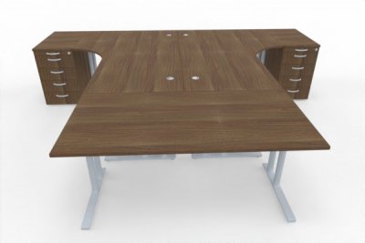 Schreibtisch-Arbeitsplatz T60 für 3 Personen Nussbaum
