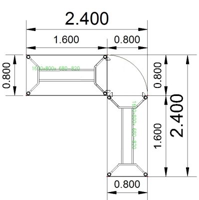 Winkelschreibtisch YE4 240x240 cm  Stellfläche