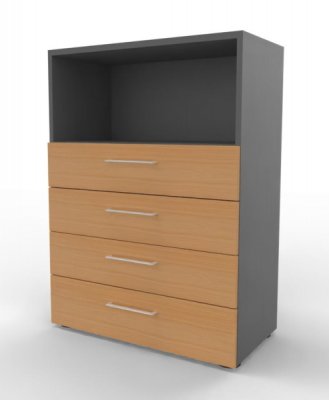 Schubladenregal VH9 3 Ordnerhöhen 80 cm breit Grafit-Buche