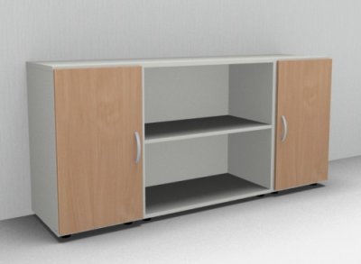 Sideboard Mega 3teilig 2 Ordnerhöhen Weiss-Buche