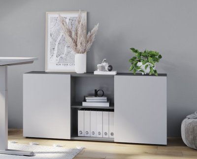 Sideboard mit Schiebetüren 2 Ordnerhöhen 160 cm breit Grafit-Lichtgrau