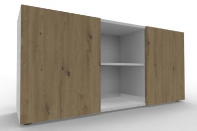 Sideboard mit Schiebetüren 2 Ordnerhöhen 160 cm breit Weiß-Asteiche
