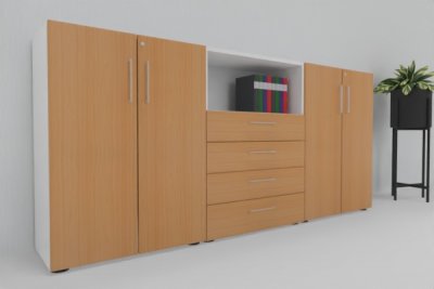 Sideboard 240 cm breit VH14 Weiß-Buche