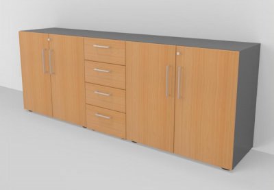 Büroschrankwand VH2 Sideboard Grafit-Buche