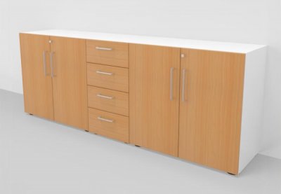Büroschrankwand VH2 Sideboard Weiß-Buche