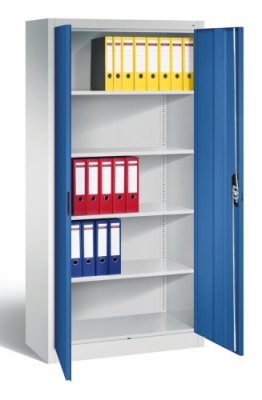 Stahlschrank 93 cm breit Lichtgrau-Enzianblau