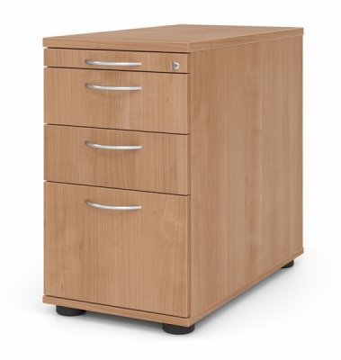 Schreibtischcontainer Standcontainer Multi mit Hängeregisterauszug Dekor Nussbaum Bogengriffe