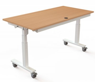 Mobiler Schreibtisch elektrisch höhenverstellbarer Klapptisch mit Rollen Buche mit Kabelkanal