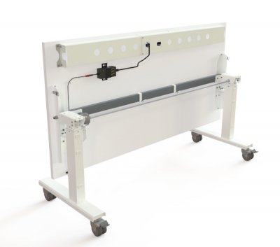 Mobiler Schreibtisch elektrisch höhenverstellbarer Klapptisch mit Rollen Ansicht geklappt Weiß