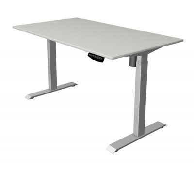 Steh-Sitz-Schreibtisch KM1M 140x80 cm Lichtgrau-Silber