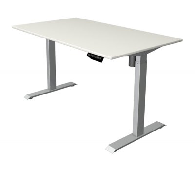 Steh-Sitz-Schreibtisch KM1M 140x80 cm Weiß-Silber